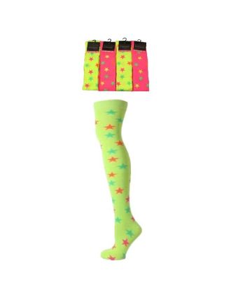 Assorted Neon Stars On Plain Assorted Neon Over the Knee Socks