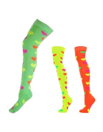 Neon Hearts On Plain Neon Assorted Design Over The Knee Socks