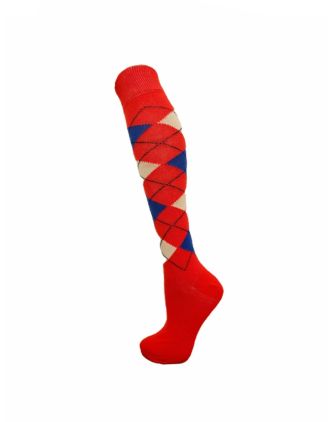 Women Argyle Pattern Orange-Blue and White Knee High Socks