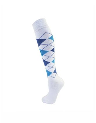 Knee High Socks  Argyle Pattern  Blue On White