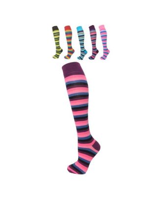 Multi Colour Light Assorted Thin Striped Knee High Socks