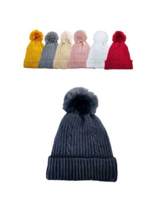 Assorted Color Pompom Beanies