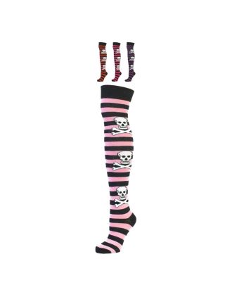 Children's Spooky Skull Over The Knee Striped Skull Socks