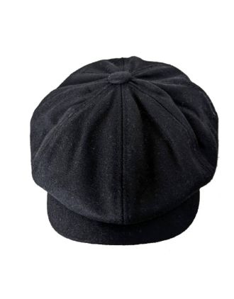 Eight Panel Plain Black Flat Cap