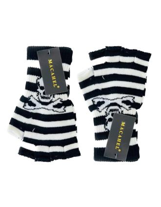 Black and White Stripe White Skull Bones Gloves