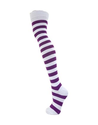 White and Purple Thick Stripes Over the Knee Socks