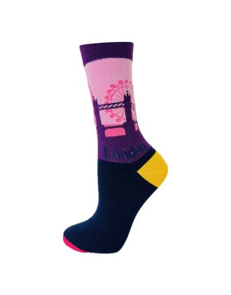 Mens Purple London Eye Ankle Socks