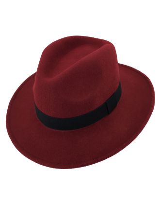 Red Wide Brim Fedora Thick Band