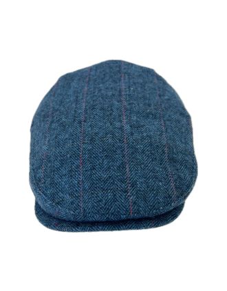 Flat Cap Blue Herringbone red lines