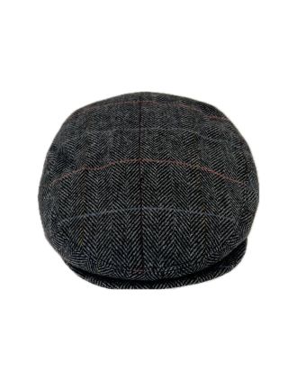 Flat Cap Grey Herringbone orange and blue lines