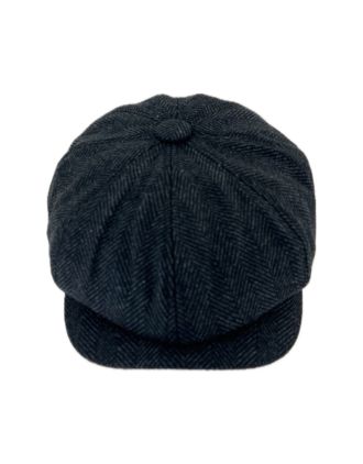 Eight Panel Deep Grey Herringbone Flat Cap
