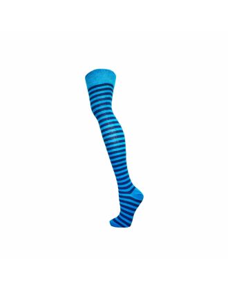 Two Colour Thin Stripe Turquoise Pastel Over The Knee Socks