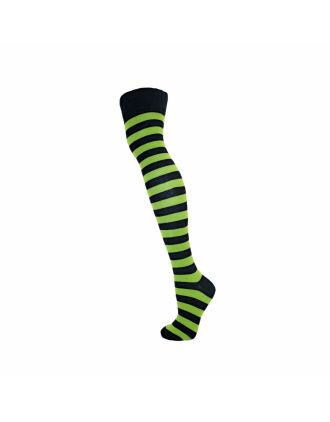 Black & Lime Green Thick Striped Over The Knee Socks