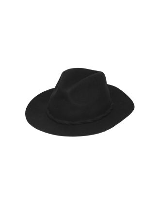 100% Wool Black Fedora with the Felt band - H-3064-1