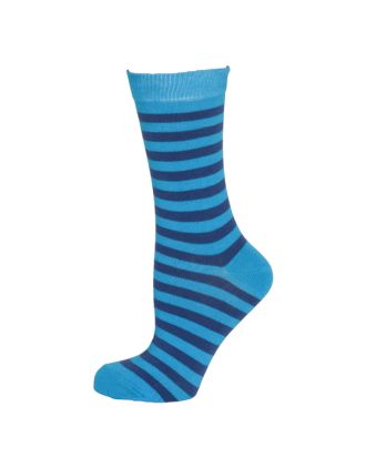 Ladies Turquoise and Blue Thin Striped Ankle Socks