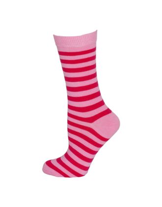 Ladies Fushia and Pink Thin Striped Ankle Socks