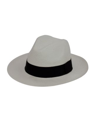 White Straw Panama Style Crushable Hat With Black Band