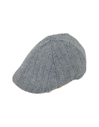 Light Grey Herringbone Six Panel Flat Caps