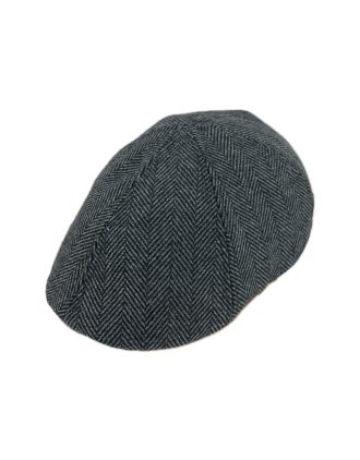 Dark Grey Herringbone Six Panel Flat Caps