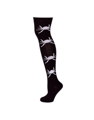 Big White Spider On Black Over the Knee Socks