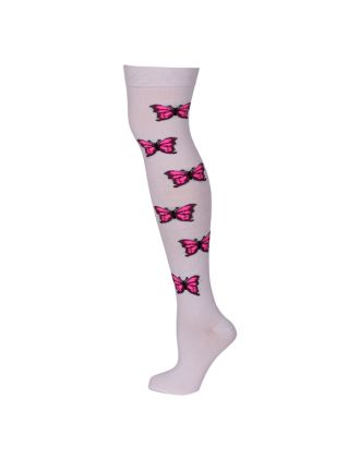 Butterfly Design White Over The Knee Socks