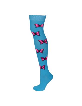 Butterfly Design Blue Over The Knee Socks