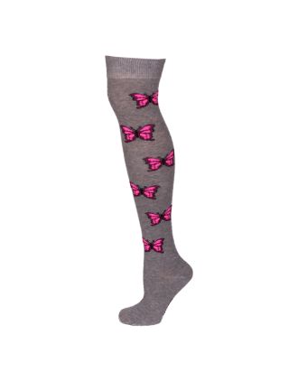 Butterfly Design Grey Over The Knee Socks