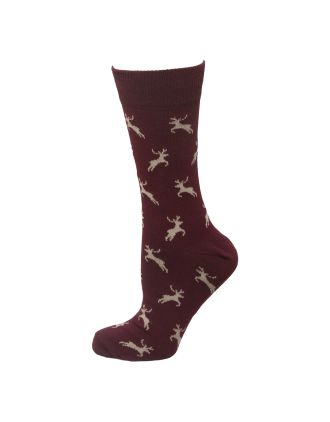 Reindeers Design on Burgundy Ladies Ankle Socks