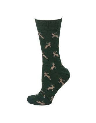 Reindeers Design on Green Men Ankle Socks