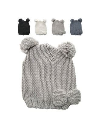Unisex Knitted Beanie Hat with Bow