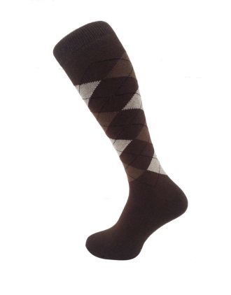 Latte on Brown Argyle Design Mens Knee High Socks