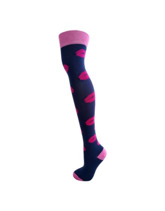 Lips on Navy Over The Knee Socks