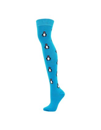 Penguin Design Blue Over the Knee Socks