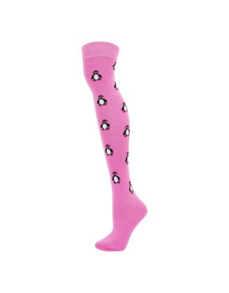 Penguin Design Pink Over the Knee Socks