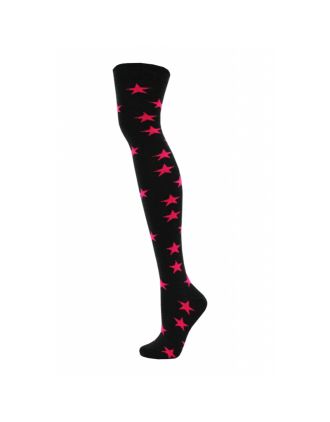 Over The Knee Neon Fuchsia Stars on Grey Socks - SLO-0820