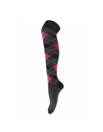 Pink and Red Argyle Design Over the Knee Socks