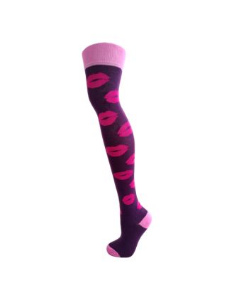 Lips on Purple Womens Over The Knee Socks