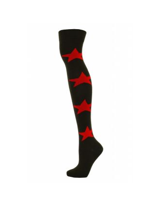 Over The Knee Red Star on Dark Green Socks