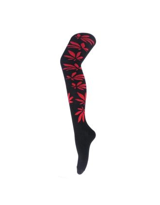 Red Leaf on Black Over the Knee Socks