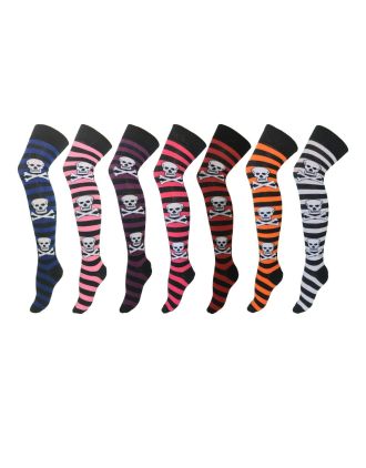Assorted Skull Stripe Over The Knee Socks