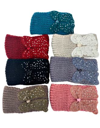 Knitted Headband with butterfly and button HB-1