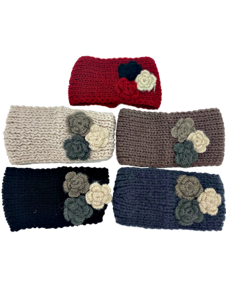 Assorted Knitted Headband with flower and button HB-3