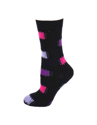 Ladies Patchwork Design Assorted On Black Women Ankle Socks