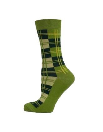Women's Check Tartan Design Lime Green Ankle Socks