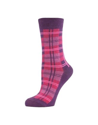 Women's Pink & Purple Check Tartan Design Ankle Socks