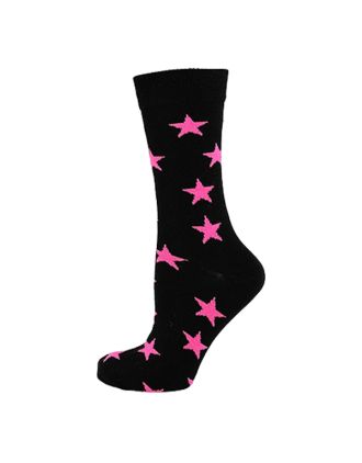 Women's Neon Fuchsia Stars On Black Ankle Socks
