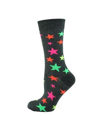 Women's Neon Assorted Stars on Grey Ankle Socks