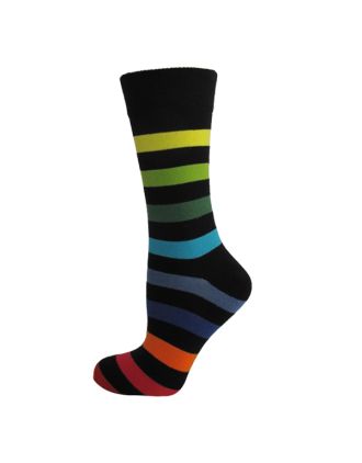 Ladies New Dark Rainbow Thick Striped Ankle Socks