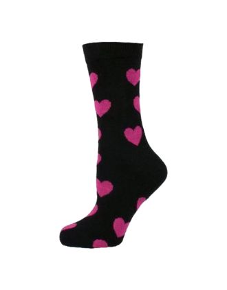Neon Fushia Hearts on Black Women Ankle Socks