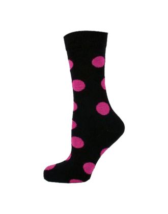 Neon Fushia Dots on Black Women Ankle Socks